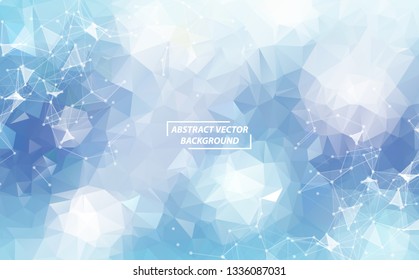 Geometric Blue White Polygonal background molecule and communication. Connected lines with dots. Minimalism background. Concept of the science, chemistry, biology, medicine, technology.