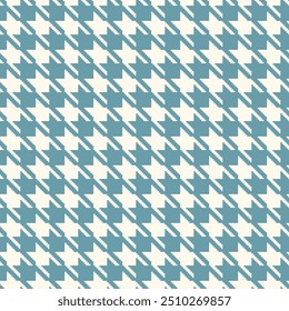 Geometric blue and white seamless pattern with pied-de-poule ornament. Monochrome graphic repeating design. Modern minimalist stylish squared background. Vector chequered motif for fabric, textile.