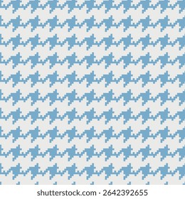 Geometric blue and white seamless pattern with pied-de-poule ornament. Monochrome graphic repeating design. Modern minimalist stylish squared background. Vector chequered motif for fabric, textile.