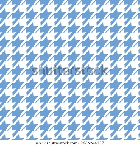 Geometric blue and white seamless pattern with pied-de-poule ornament. Monochrome graphic repeating design. Modern minimalist stylish squared background. Vector chequered motif for fabric, textile.
