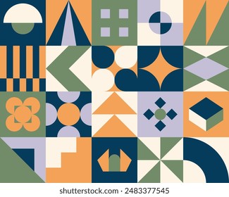 Geometric blue, yellow, and green colorful shapes collage background design vector 