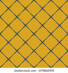 Geometric blue and yellow seamless pattern with rhombs. Abstract vector diamond net. Colorful artistic illustration for fabric design, wallpaper, decorative paper, web design, templates, postcard.