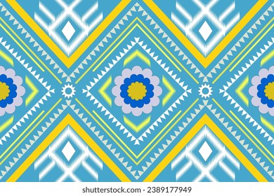 Geometric blue yellow and white pattern seamless background