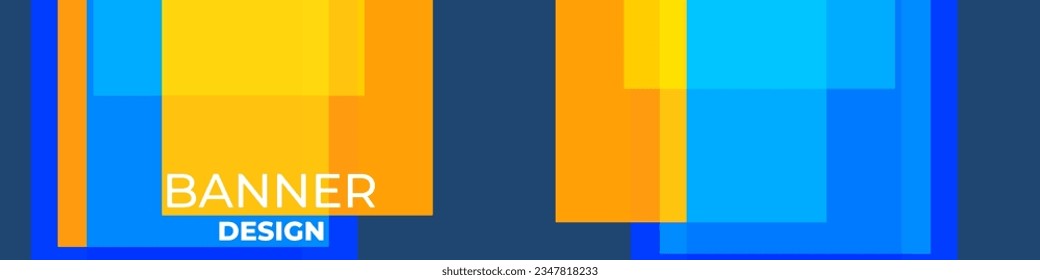 Geometric blue and yellow wide abstract background design with transparent square shapes. Vector illustration