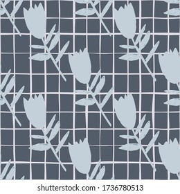Geometric bluebell flowers seamless pattern in minimal style. Floral endless wallpaper. Decorative backdrop for fabric design, textile print, wrapping paper, cover. Vector illustration