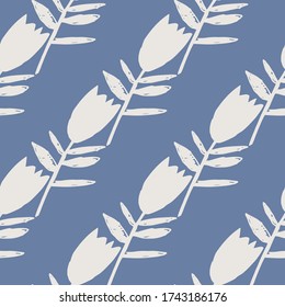 Flores azul geométricas sin fisuras en fondo azul. Papel de paredes sin florituras. Fondo decorativo para el diseño de tejidos, impresión textil, papel envolvente, cubierta. Ilustración del vector