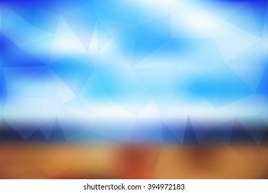 Geometric blur summer background. Sky, sea,  and beach. Vector triangle mosaic.