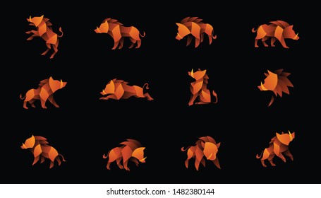 geometric boar design vector set , combined brown and little bit orange  color in black background. change able color and work well in both dark and light background