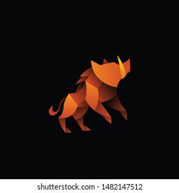 geometric boar logo design vector, combined brown and little bit orange  color in black background. change able color and work well in both dark and light background
