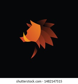geometric boar logo design vector, combined brown and little bit orange  color in black background. change able color and work well in both dark and light background