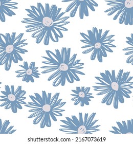 Geometric bohemian style daisy flowers sketch seamless patterns simple collection  flat drawing. Botanical little cute in modern trendy style. Summer motif trendy ornament in pastel colors Children 