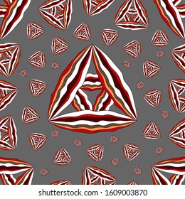 Geometric boho illustration. Vector seamless pattern. Hand drawn wavy lines and triangles on the grey background.