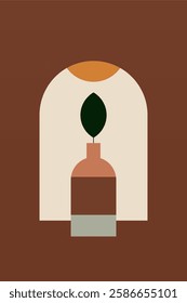 Geometric boho jar illustration. Flat design boho wall art illustration