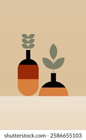 Geometric boho jar illustration. Flat design boho wall art illustration