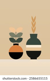 Geometric boho jar illustration. Flat design boho wall art illustration