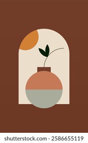 Geometric boho jar illustration. Flat design boho wall art illustration