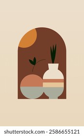Geometric boho jar illustration. Flat design boho wall art illustration