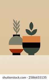 Geometric boho jar illustration. Flat design boho wall art illustration