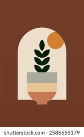 Geometric boho jar illustration. Flat design boho wall art illustration