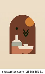 Geometric boho jar illustration. Flat design boho wall art illustration