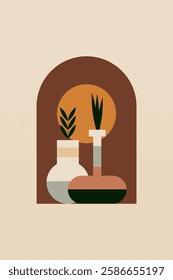 Geometric boho jar illustration. Flat design boho wall art illustration