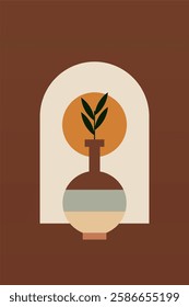 Geometric boho jar illustration. Flat design boho wall art illustration