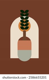 Geometric boho jar illustration. Flat design boho wall art illustration