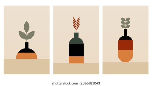 Geometric boho jar illustration. Flat design boho wall art illustration