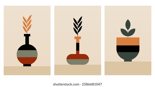 Geometric boho jar illustration. Flat design boho wall art illustration