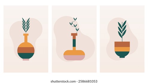 Geometric boho jar illustration. Flat design boho wall art illustration