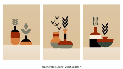Geometric boho jar illustration. Flat design boho wall art illustration