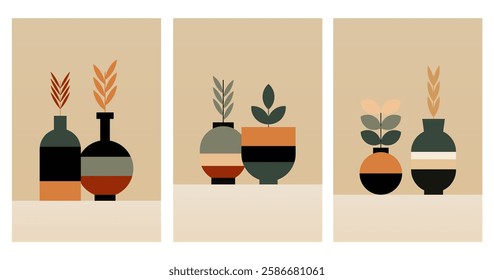 Geometric boho jar illustration. Flat design boho wall art illustration