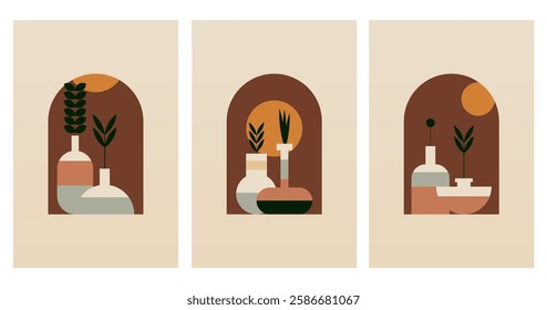Geometric boho jar illustration. Flat design boho wall art illustration