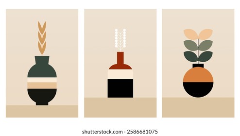 Geometric boho jar illustration. Flat design boho wall art illustration