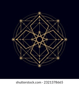 Geometric boho magic sacred shape esoteric symbol, alchemy icon. Vector connected geometry figures masonic ornament of connected shapes