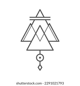 Geometric boho tattoo. Mystic or magic symbol, hipster triangle thin line vector ornament or sacred geometry abstract line art sign. Occult alchemy geometric outline tattoo