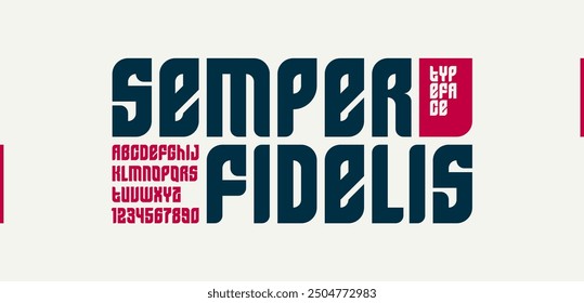 Geometric bold elegant sans serif typeface, vector thick minimal simple minimal font, retro poster and advertising letters and numbers alphabet for logos headers or slogans.