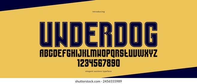 Geometric bold sans serif typeface, vector thick and massive simple minimal font, poster and advertising letters and numbers alphabet for logos headers or slogans.