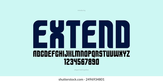 Geometric bold sans serif typeface, vector thick and massive simple minimal font, poster and advertising letters and numbers alphabet for logos headers or slogans.