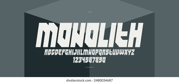 Geometric bold and strong vector font for logos and emblems, heavy letters alphabet for posters and advertising, display typeface with huge brutal and urban letters, italic version.