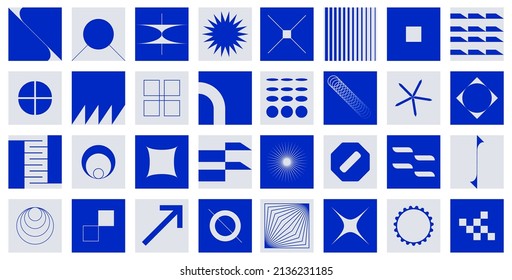 Geometric bold swiss forms. Modern geo figures and bauhaus blocks, simple primitive shapes. Vector graphic illustration