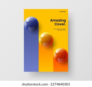 Geometric book cover design vector layout. Colorful realistic spheres brochure concept.