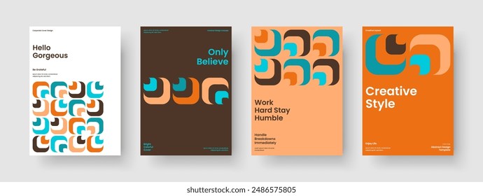 Geometrisches Buchcover-Layout. Kreatives Design für Geschäftspräsentationen. Moderne Broschüren-Vorlage. Bericht. Flyer. Poster. Hintergrund. Banner. Brande Identität. Merkblatt. In: Journal. Werbung. Newsletter