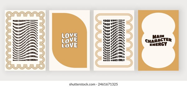 Geometric border frames on the cards with wavy colorful lines and text