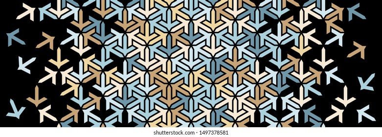 Geometric border. Islamic vector pattern. Colorful decor with mosaic and tile disintegration