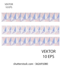 Geometric border . Kaleidoscope. Design polygons. Vector ornament . The background. A set of three patterns. Pink blue palette