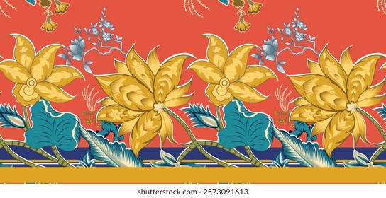 Geometric Border and patterns with floral details for wallpapers, gift wraps, home decor, and creative designs.