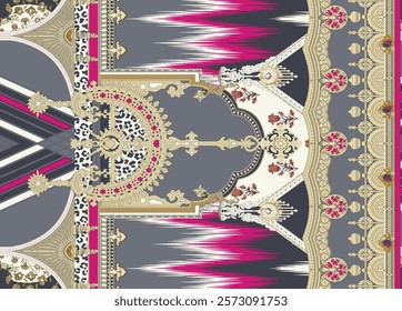 Geometric Border and patterns with floral details for wallpapers, gift wraps, home decor, and creative designs.