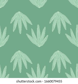 Geometric botanical exotic backdrop. Abstract cactus seamless pattern on green background. Cacti wallpaper. Design for fabric, textile print, wrapping paper. Creative vector illustration