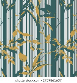 Geometric botanical leaves seamless pattern. For tablecloths, clothes, shirts, dresses, paper, bedding, blankets, quilts, and other textile products print pattern